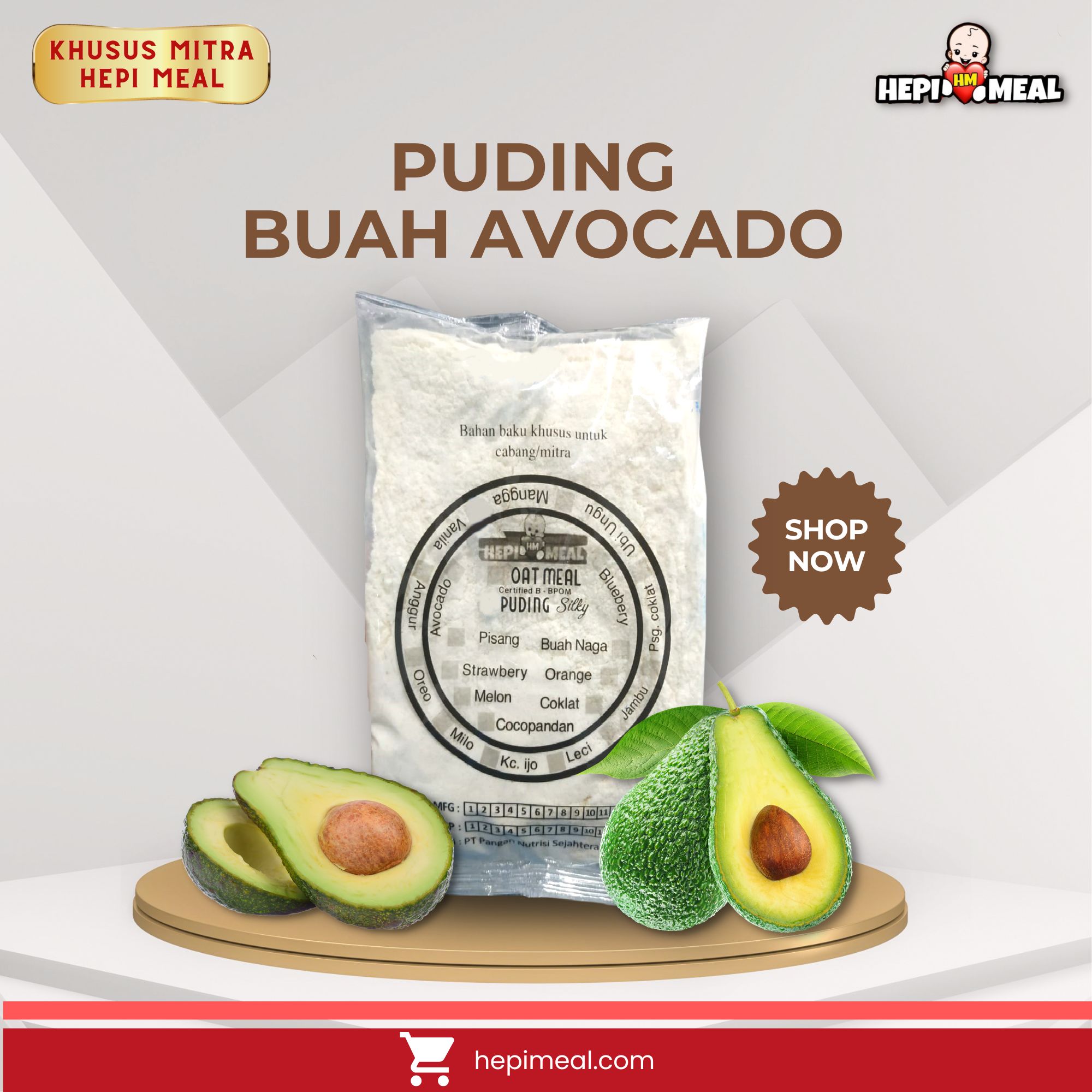 Pudding Susu Rasa Buah avocado 2 x 150 Gram untuk 24 porsi (tanpa cup)