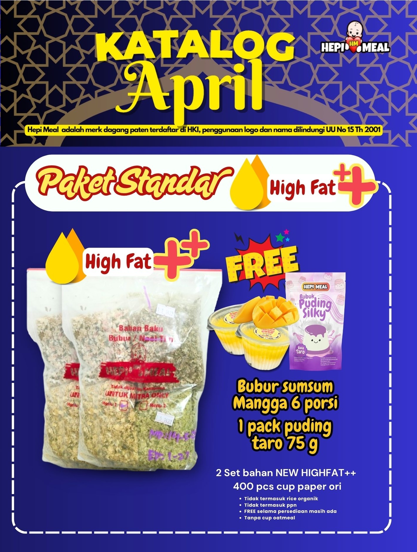 2 SET PAKET STANDAR HIGHFAT ++ FREE PUDING TARO 75 GR DAN BUBUM SUMSUM MANGGA MAR 26