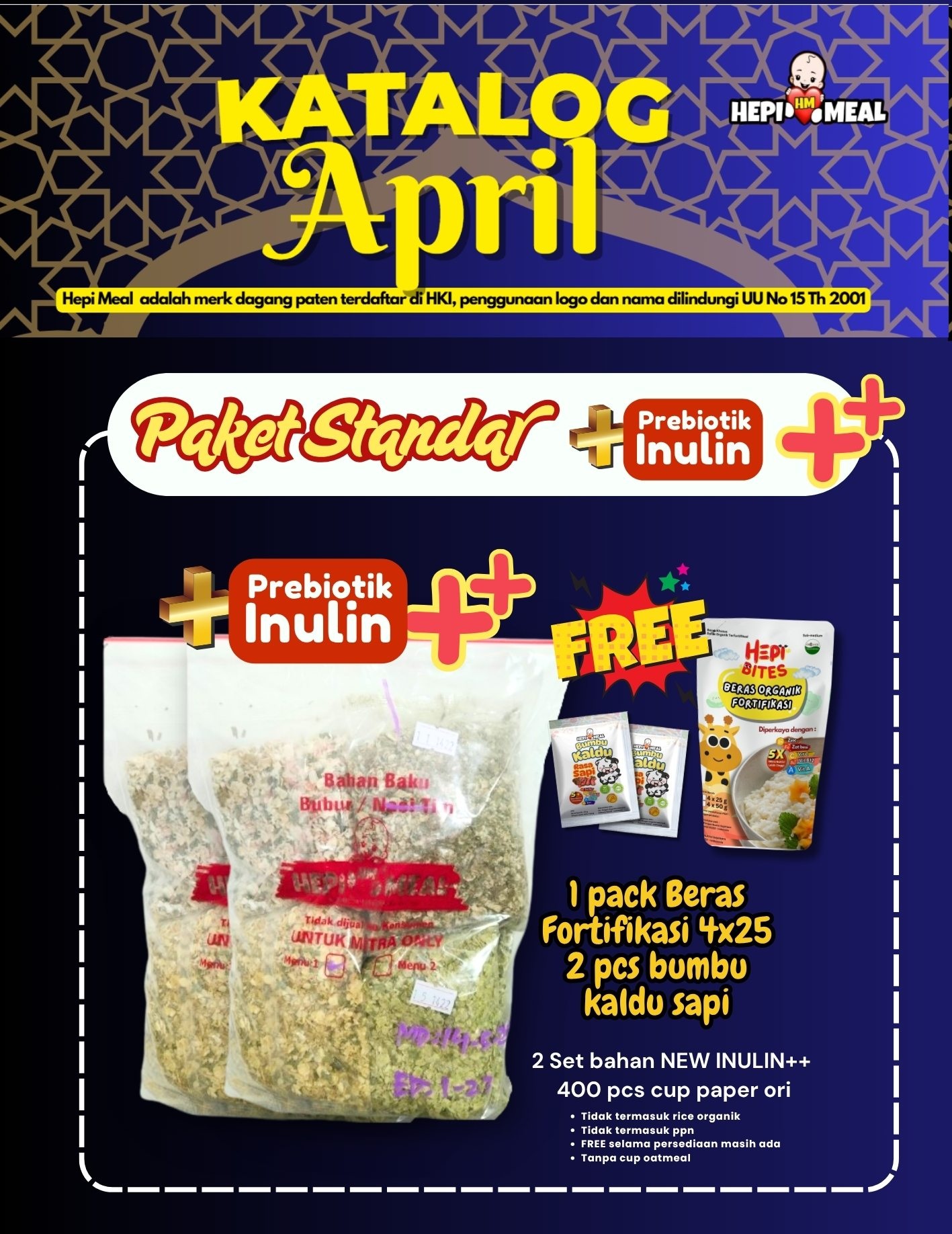 2 SET PAKET STANDAR INULIN ++ FREE BERAS FORTIFIKASI 4 X 25 BUMBU KALDU SAPI MAR 26