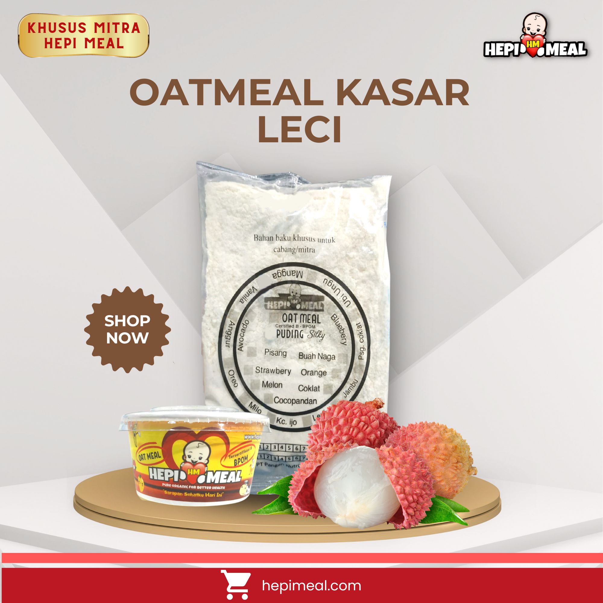 Oat Meal Leci Kasar 10 Porsi free Cup