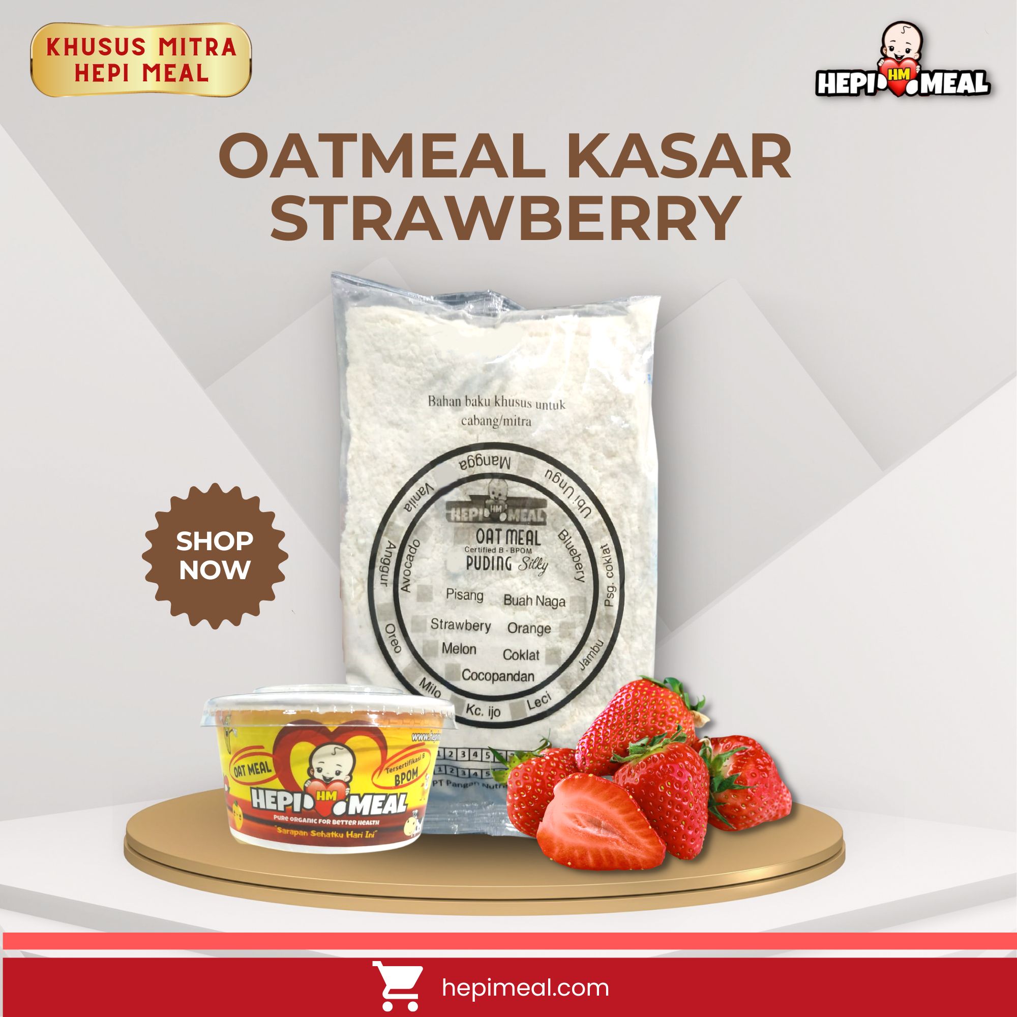 Oat Meal Strawberry Kasar 10 Porsi free Cup