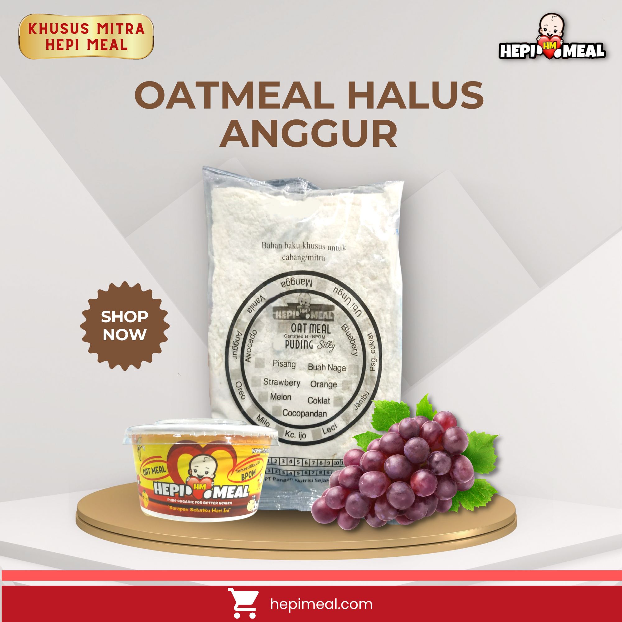 Oat Meal Anggur Halus 12 Porsi free Cup