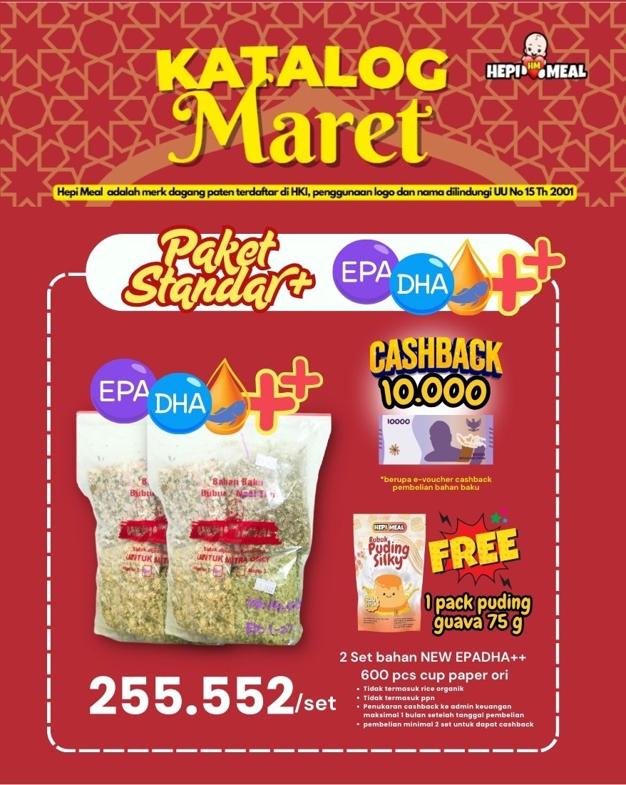 2 SET PAKET STANDAR+ EPA DHA ++ FREE PUDING JERUK 75 GR DAN CASHBACK 10.000 MAR 26