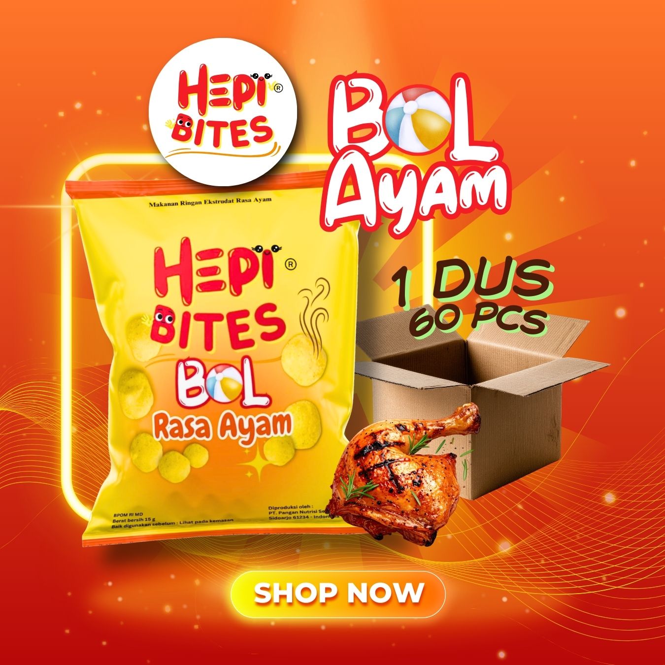Hepi Bites Bol Ayam, Coklat, Keju 1 karton