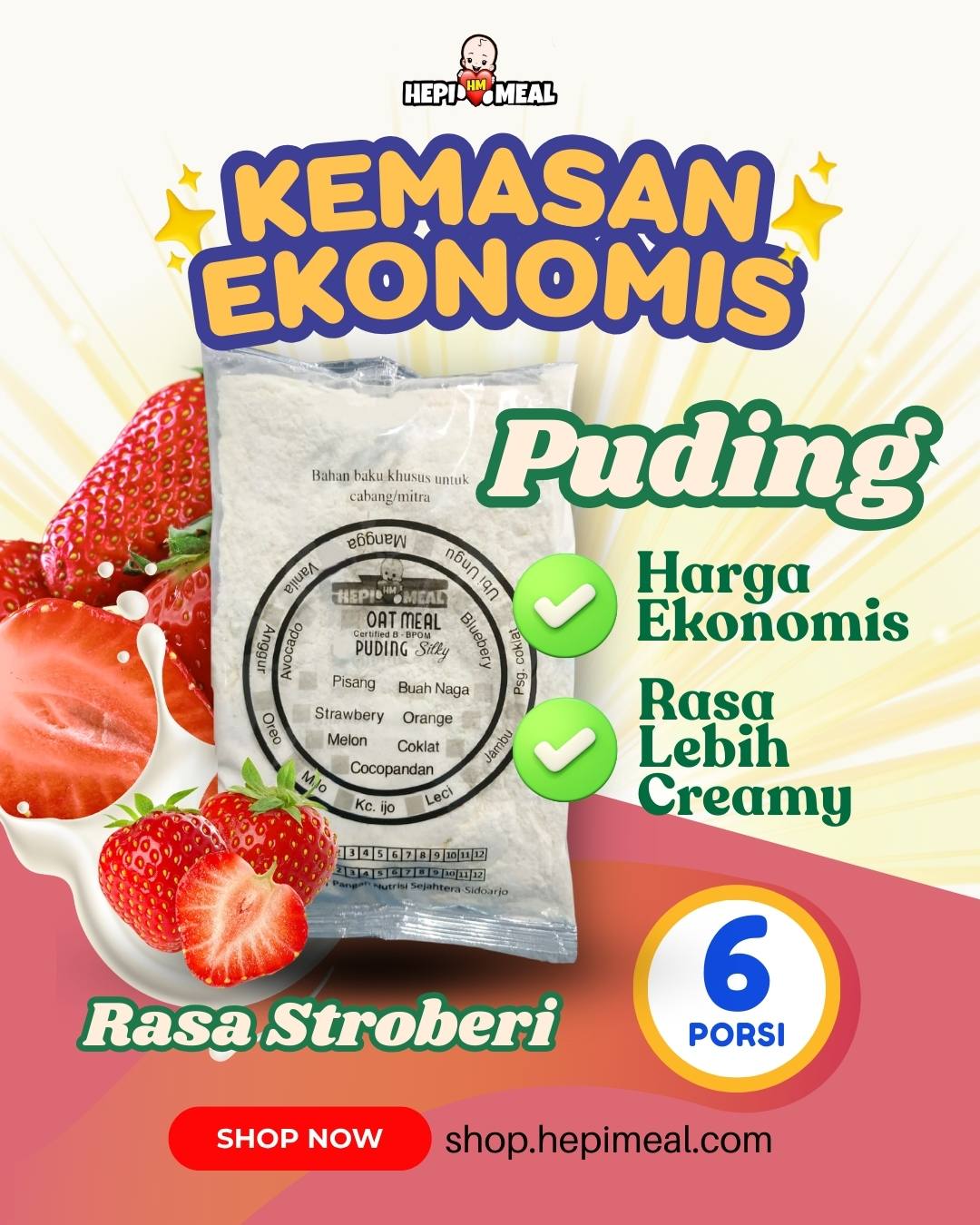 NEW Puding Strawberry Kemasan Ekonomis dan Lebih Creamy
